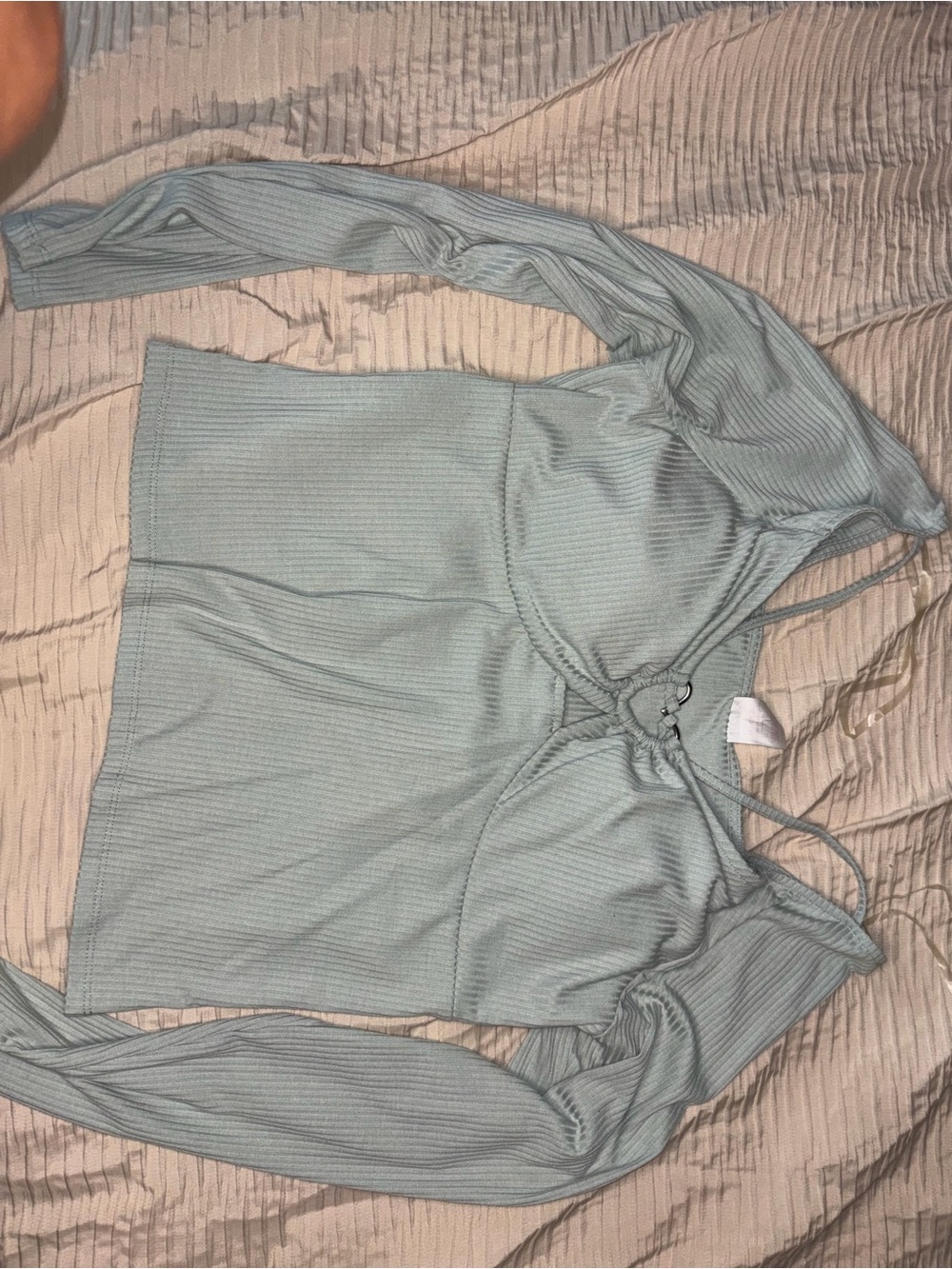 No Boundaries Sage Ribbed Long-Sleeve Crop Top